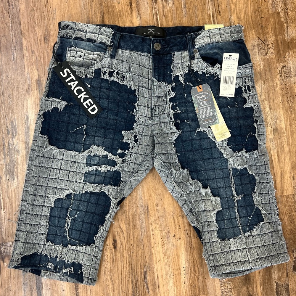 Jordan Craig Distressed Denim Shorts - Black and Gray
